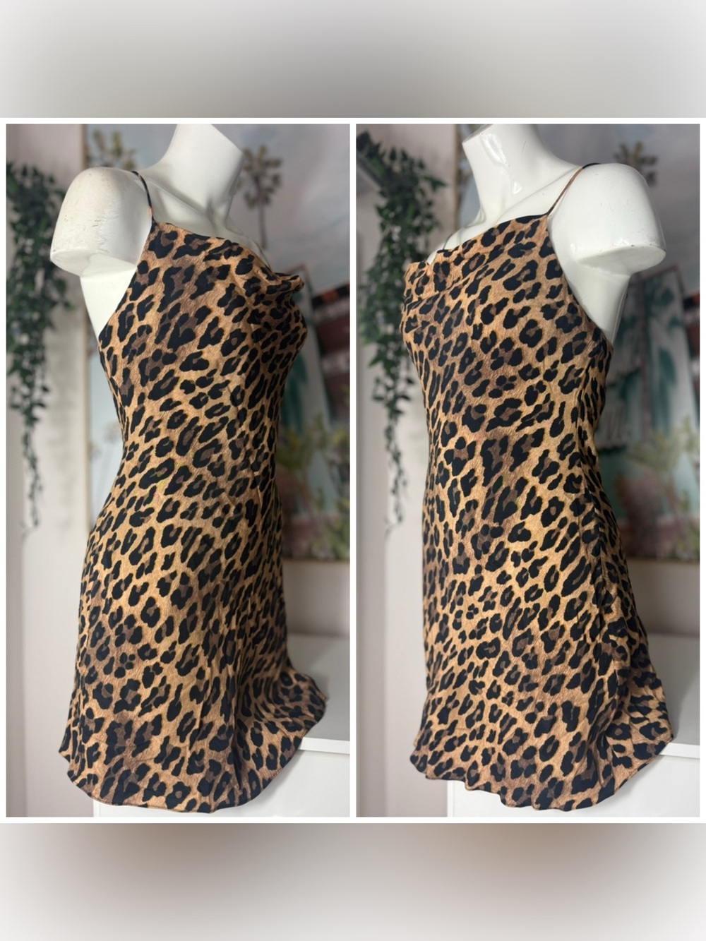 Alice + Olivia Harmony Leopard Print Slip Mini Dress Tan Size 4 Small Draped - Picture 10 of 12